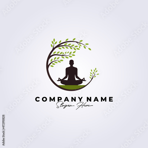 circle tree, meditation relaxation logo vector illustration design