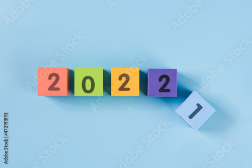 happy new year 2022 colorful cube on blue background