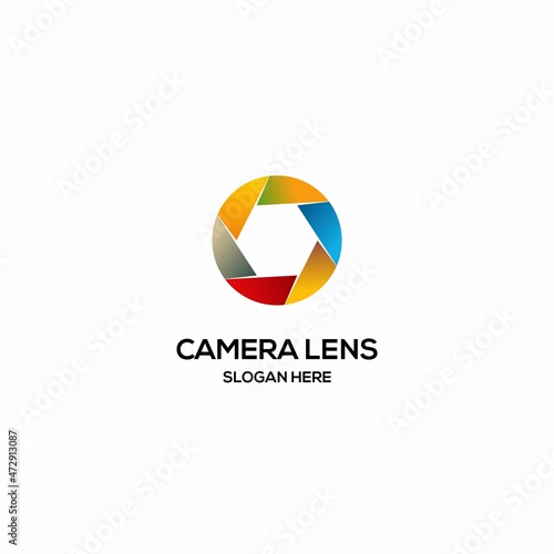colorful camera lens logo design on isolated background. photography studio logo design icon template 