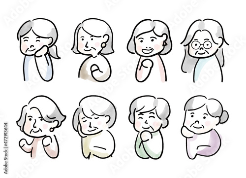 笑顔のおばあさんのイラストセット