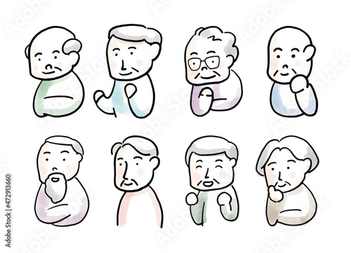 笑顔のおじいさんのイラストセット