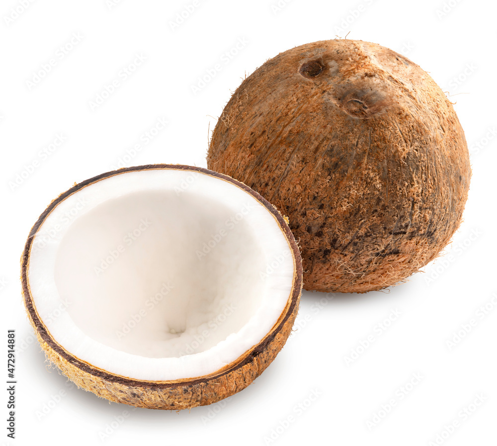 Coconut isolated on white background, Fresh Coconut on White Background With clipping path,.