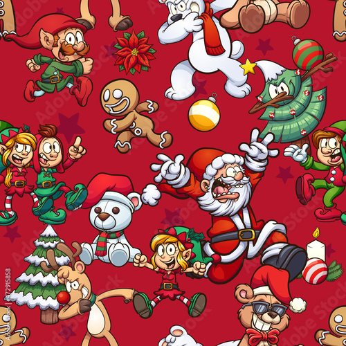 Christmas themed seamless pattern. Vector illustration with simple gradients. Some elements on separate layers. 
