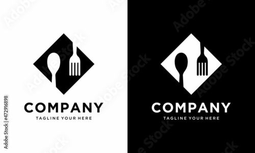 Restaurant Shop Design Element in Vintage Style for Logotype, Label, Badge and other design. Fork and spoon Silhouettes retro vector illustration. on a black and white background.