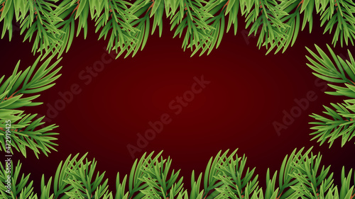 red christmas background on tree frame and free space