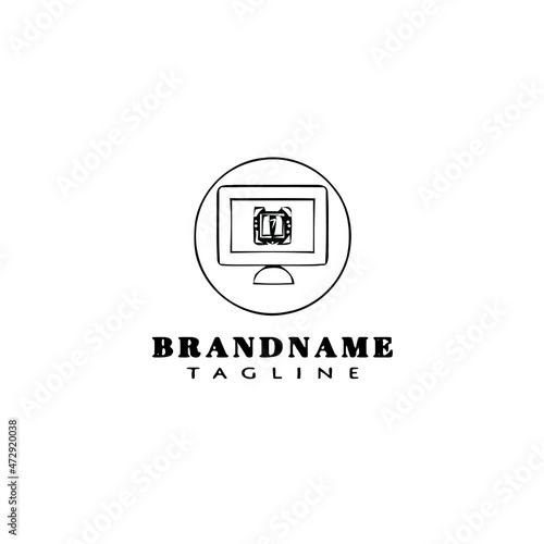 screen monitor logo cartoon template icon black isolated vector illustration