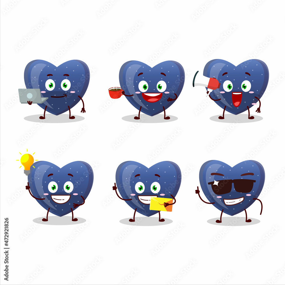 Blue love gummy candy cartoon character with various types of business emoticons Blue love gummy candy cartoon character with various types of business emoticons