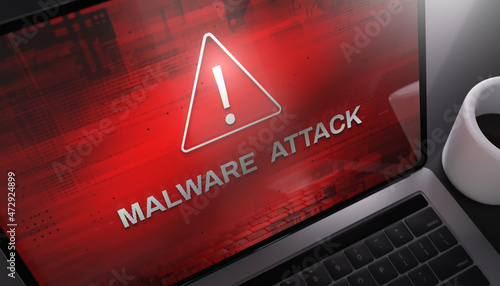 Malware Attack warning on a laptop screen