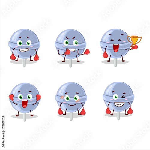 A sporty sweet blueberry lolipop boxing athlete cartoon mascot design