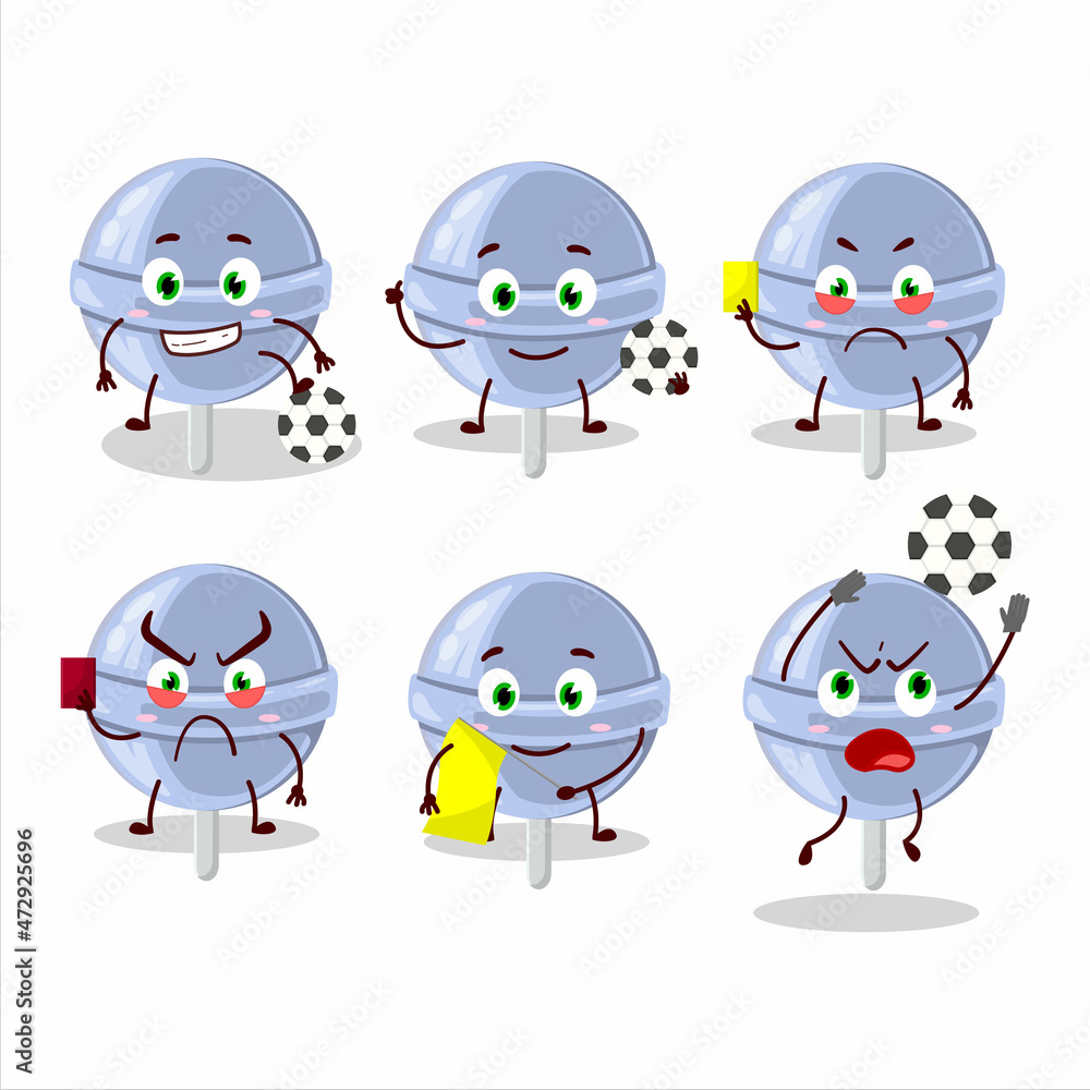 Sweet blueberry lolipop cartoon character working as a Football referee Sweet blueberry lolipop cartoon character working as a Football referee