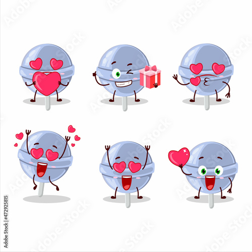 Sweet blueberry lolipop cartoon character with love cute emoticon