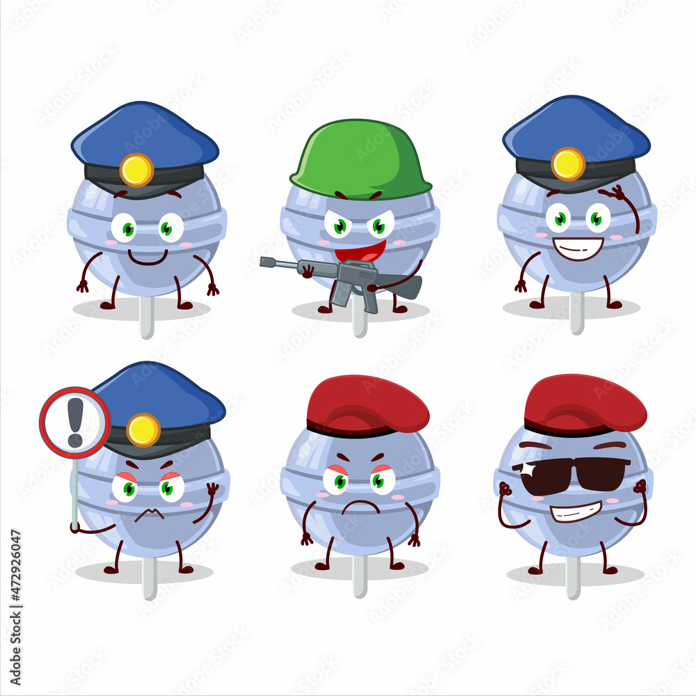 A dedicated Police officer of sweet blueberry lolipop mascot design style A dedicated Police officer of sweet blueberry lolipop mascot design style