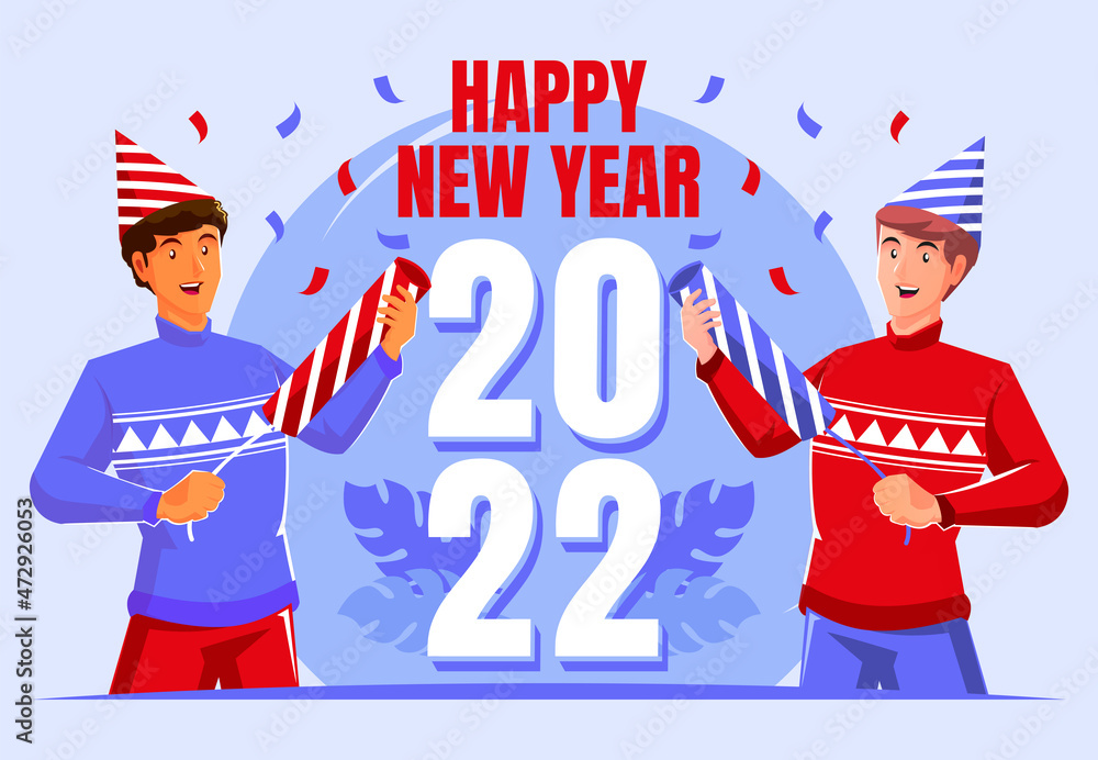 Happy people celebrating new year 2022