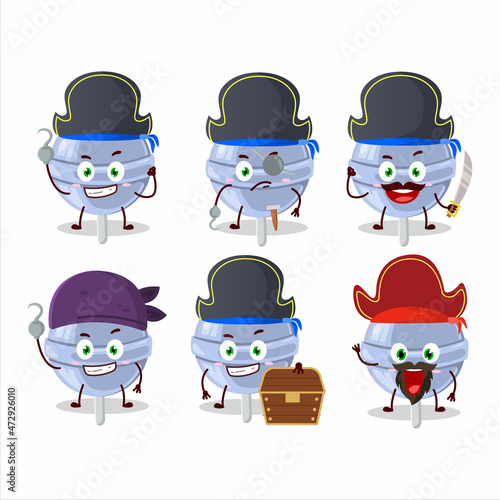 Cartoon character of sweet blueberry lolipop with various pirates emoticons
