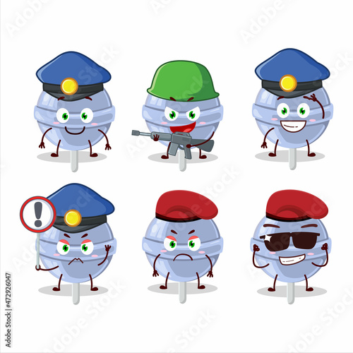 A dedicated Police officer of sweet blueberry lolipop mascot design style