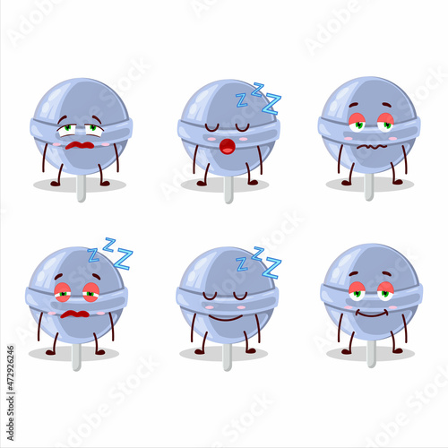 Cartoon character of sweet blueberry lolipop with sleepy expression