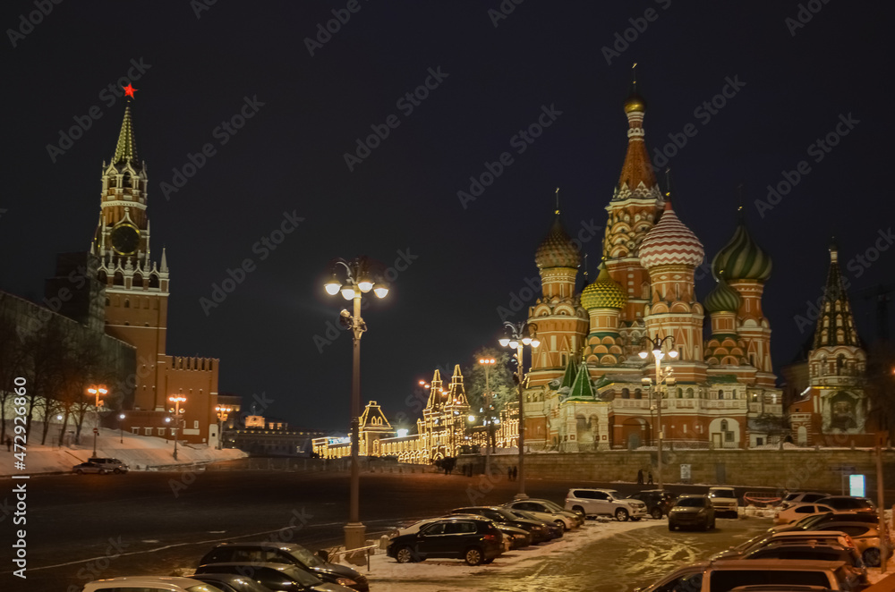 Moscow. Russia. The Red Square. Kremlin. Spasskaya Tower. Russian Federation.