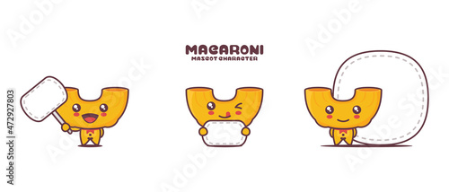 cute macaroni cartoon mascot vector illustration  with blank board banner