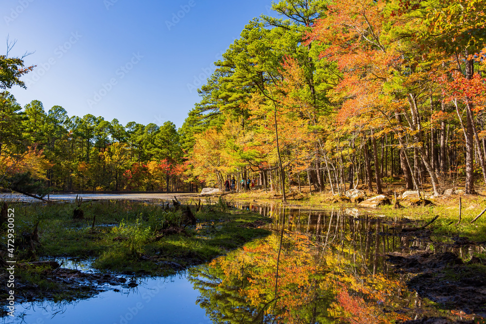 People seeing the nature autumn fall color of Robbers Cave State Park People seeing the nature autumn fall color of Robbers Cave State Park