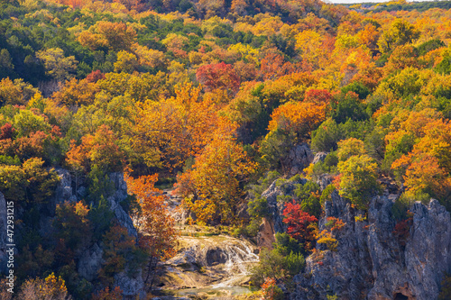 High angle view of the beautiful landscape of Turner Falls