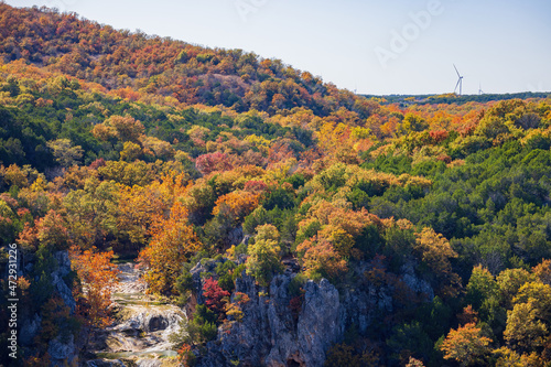 High angle view of the beautiful landscape of Turner Falls