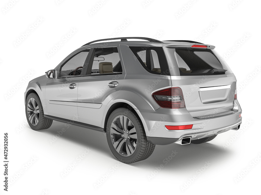 Silver Suv car on white background mock up