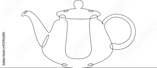 One continuous line.Kettle . Tableware. Teapot. Dishes .Pot.One continuous drawing line logo isolated minimal illustration.