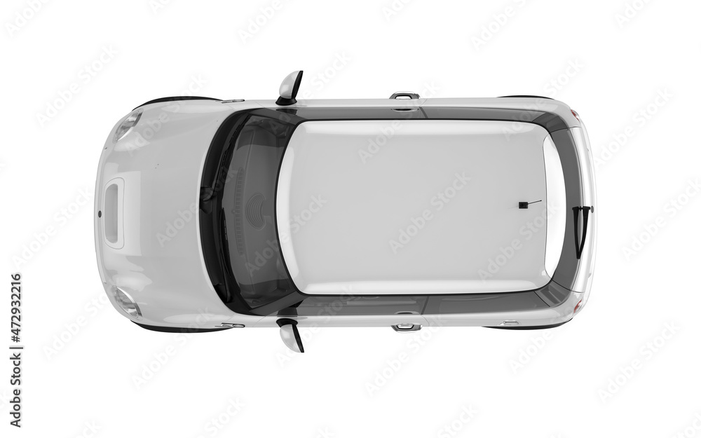 White mini sport car on white background mockup - obrazy, fototapety, plakaty 