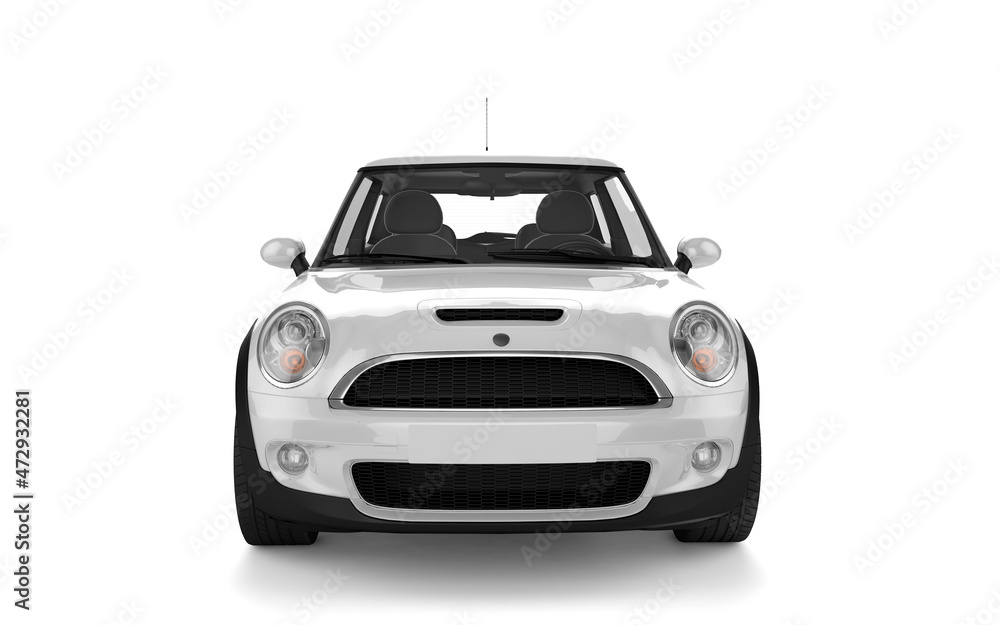 White mini sport car on white background mockup