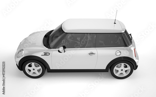 White mini sport car on white background mockup