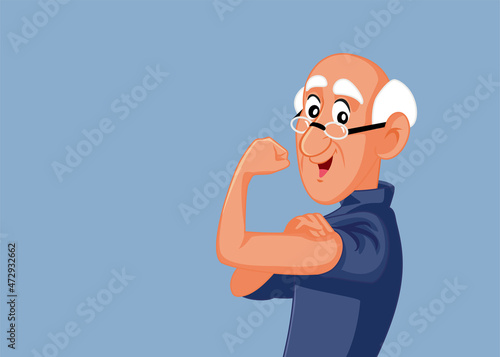 Strong and Healthy Senior Man Flexing Muscles