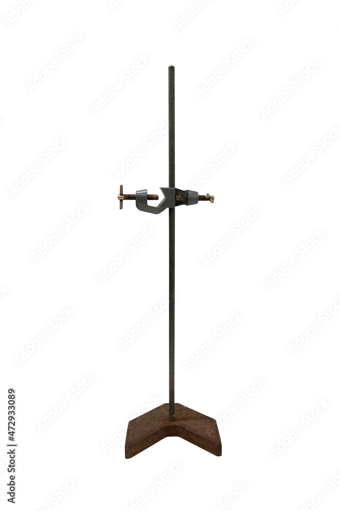 Triangular base support stands, iron retort stand base and Clamp isolated on white background with clipping path. Triangular base support stands, iron retort stand base and Clamp isolated on white background with clipping path.