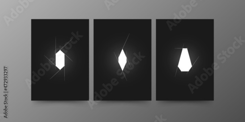 Abstract geometric wall decoration. White glowing polygonal shapes with auxiliary strokes. Design for wall art decoration with backlighting, poster, modular picture. Vector