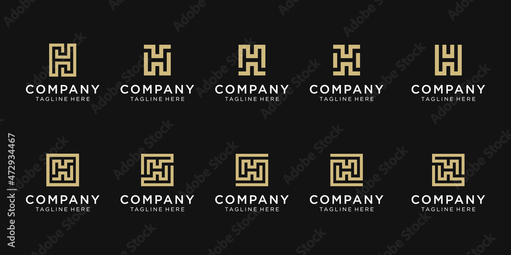 Naklejka premium bundle monogram initial letter H logo template.
