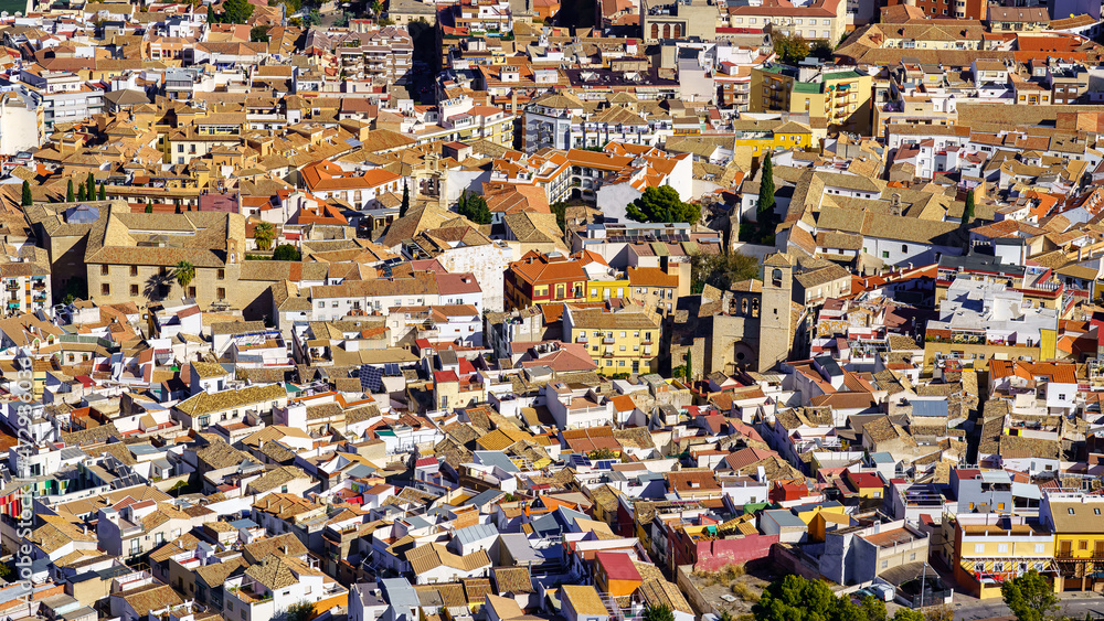 Aerial view of the crowded houses of the old town of Jaen, Andalusia.