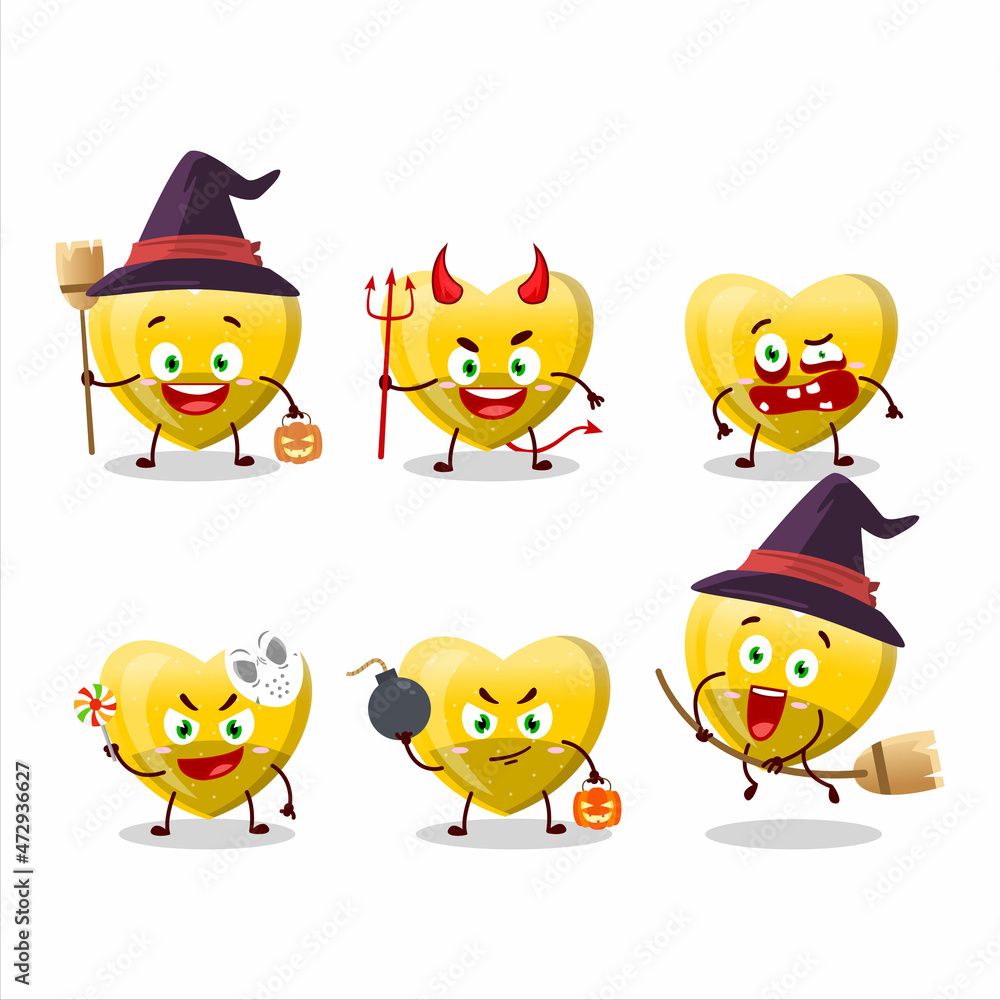 Halloween expression emoticons with cartoon character of yellow love gummy candy Halloween expression emoticons with cartoon character of yellow love gummy candy