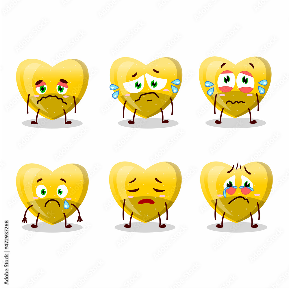 Yellow love gummy candy cartoon character with sad expression Yellow love gummy candy cartoon character with sad expression