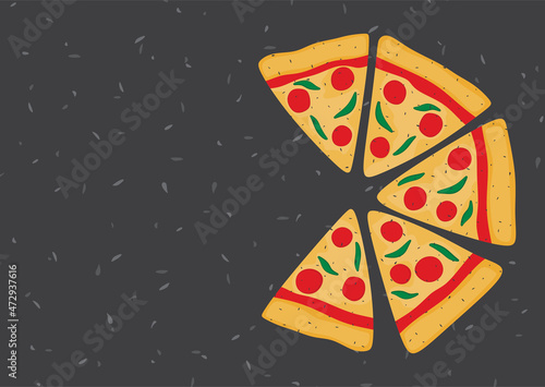 An illustration of some slice of pizza and some copy space area