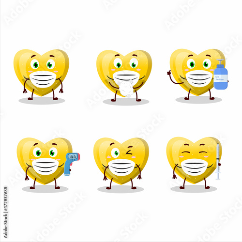 A picture of yellow love gummy candy cartoon design style keep staying healthy during a pandemic