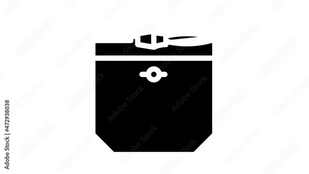 Patch Pocket Clothes glyph icon animation. Pocket With Clasp And Button For Storage Bullet And Knife, Credit Cards And Coins, Patch Pocket Clothes glyph icon animation. Pocket With Clasp And Button For Storage Bullet And Knife, Credit Cards And Coins,