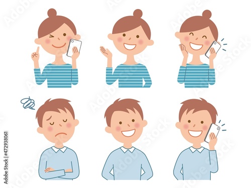 若いカップルの表情色々　上半身　6点セット