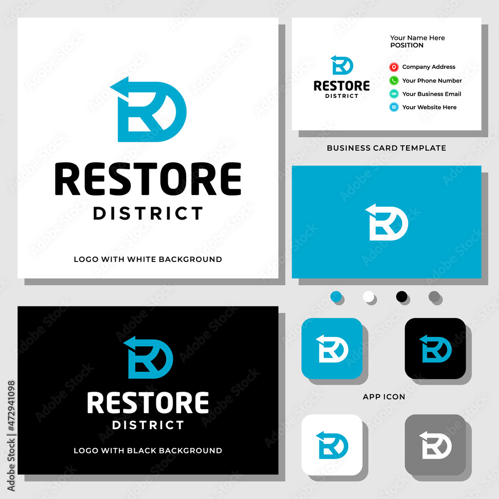 Letter RD monogram restore logo design with business card template. Letter RD monogram restore logo design with business card template.