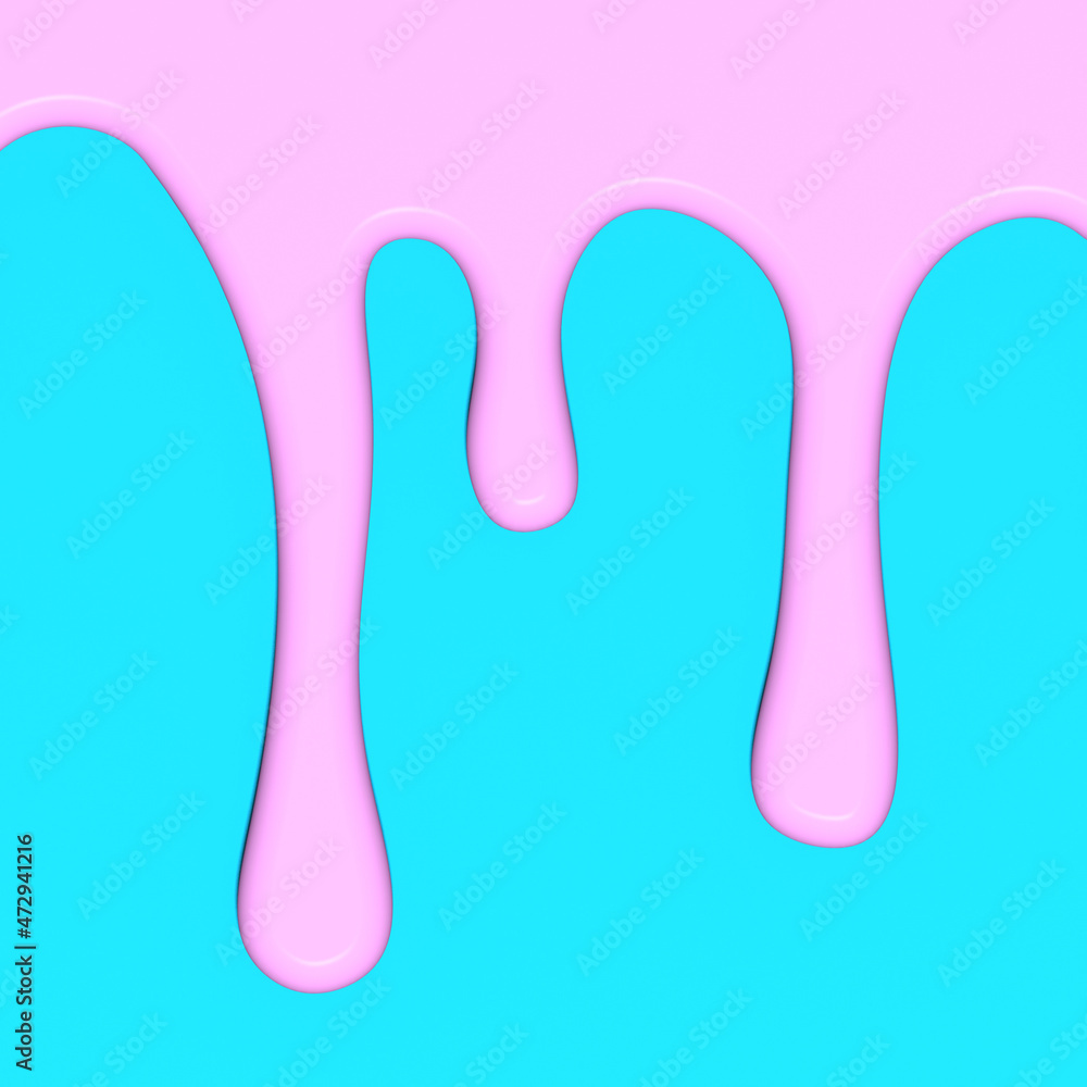 Pink paint flows on blue background. Pink liquid. Rose water flows. Blue background. Square image. 3D image. 3D rendering. Pink paint flows on blue background. Pink liquid. Rose water flows. Blue background. Square image. 3D image. 3D rendering.