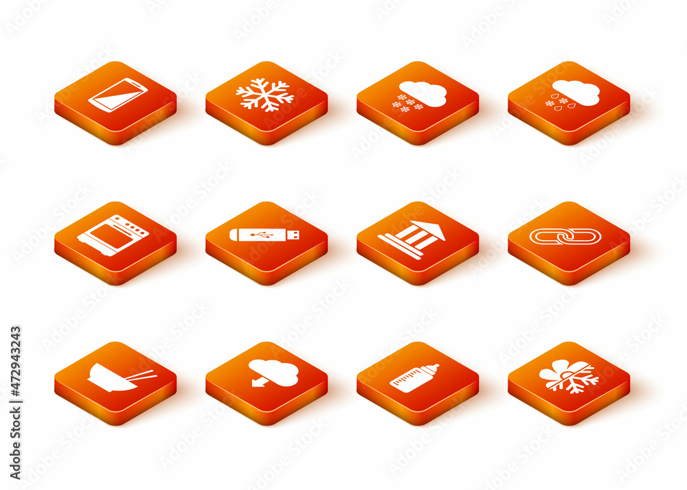 Set Bowl with chopsticks, Cloud download, Oven, USB flash drive, Baby bottle and Bank building icon. Vector Set Bowl with chopsticks, Cloud download, Oven, USB flash drive, Baby bottle and Bank building icon. Vector