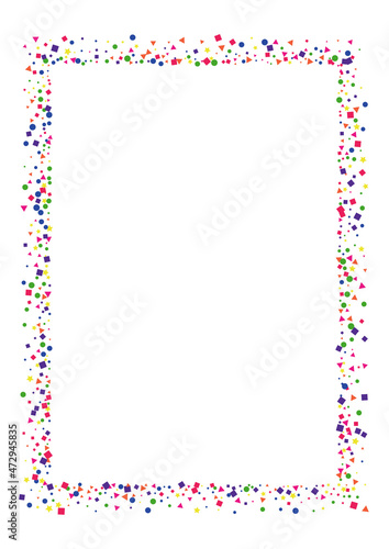 Red Birthday Star Decoration. Falling Square Background. Green Dot Illustration. Festive Confetti Background. Purple Frame Circle.