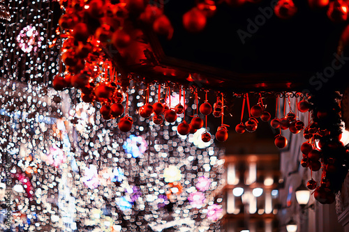 background decoration red christmas balls at night outside outdoors holiday