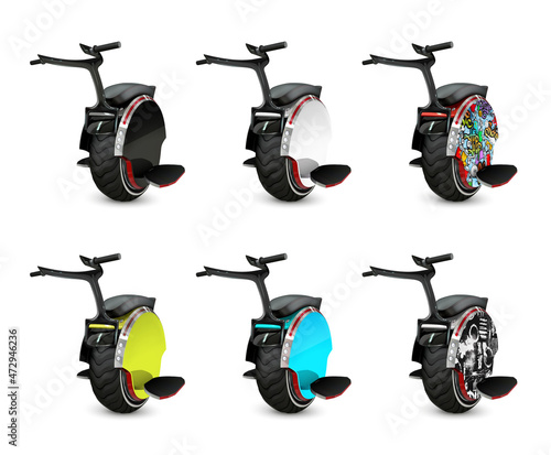 Realistic Colorful Monowheels Set