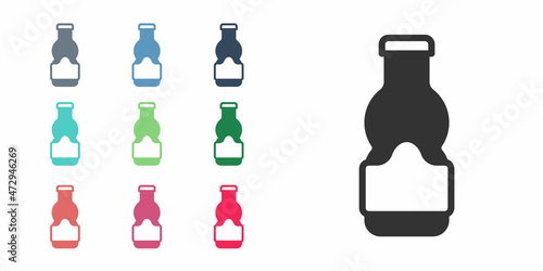 Black Sauce bottle icon isolated on white background. Ketchup, mustard and mayonnaise bottles with sauce for fast food. Set icons colorful. Vector