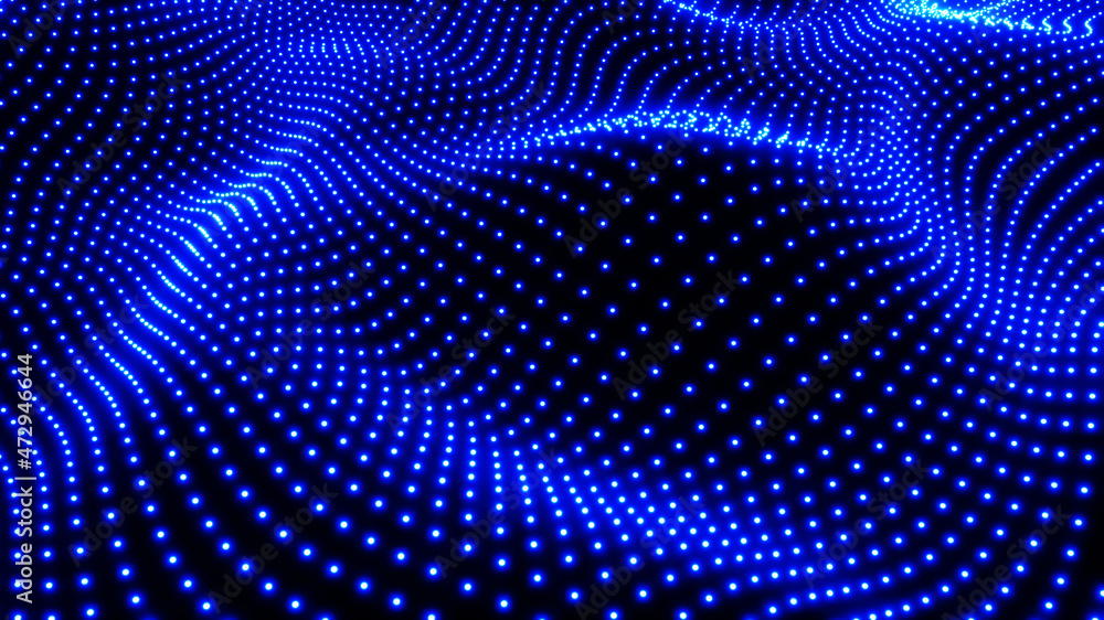 Background 3D with blue lights field, abstract technology design, fantastic sea of neon glowing dots halftone pattern on black, 3D render illustration background. Background 3D with blue lights field, abstract technology design, fantastic sea of neon glowing dots halftone pattern on black, 3D render illustration background.