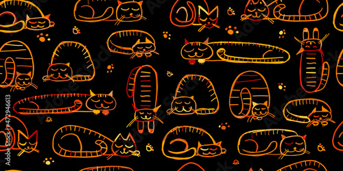 Sleeping cats, seamless pattern for your design